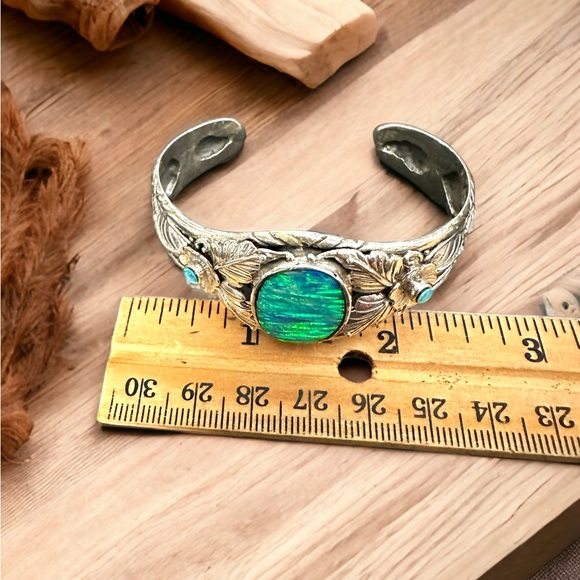 Solid Sterling Silver with Fire Opals Cuff Bracelet - Picture 6 of 13